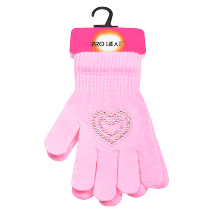 PRO HEAT™ Kids Thermal Magic Gloves - Rhinestone Heart (Assorted Colours)