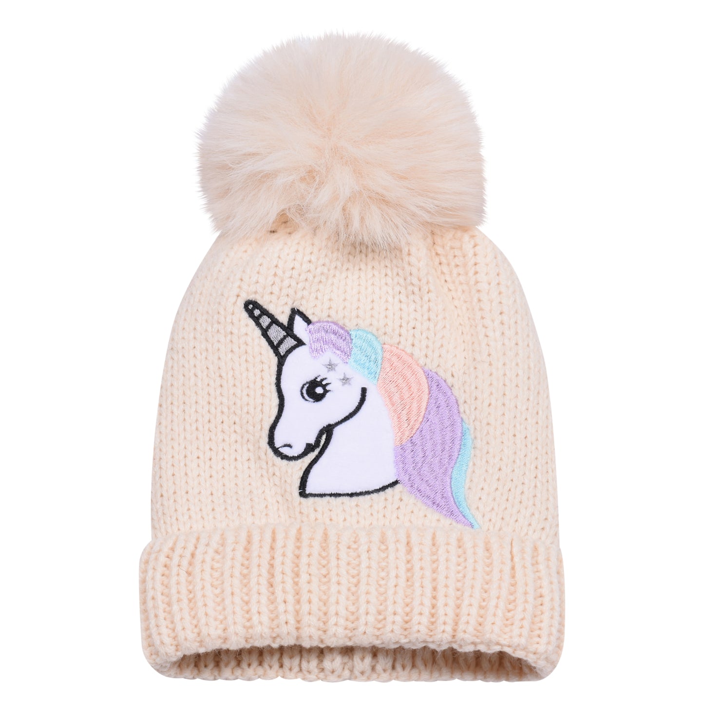 Kids Unicorn Fur-Lined Pompom Hats – Assorted Colours (Prepacked 12 pcs)