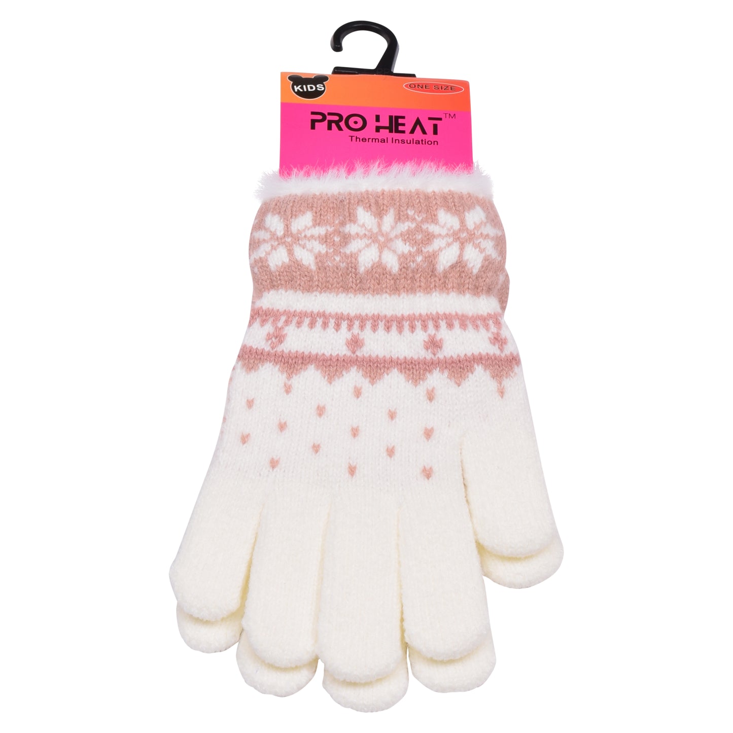 PRO HEAT™ Kids Thermal Magic Gloves - Snowflake with fur trim (Assorted Colours)