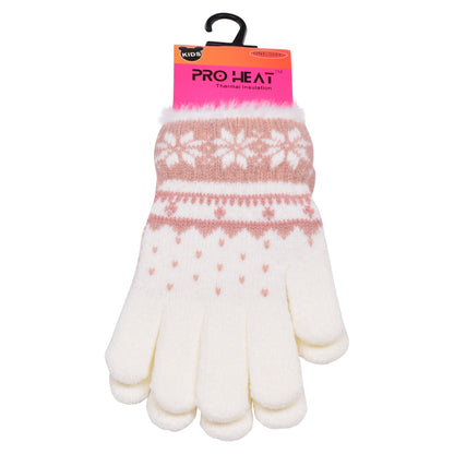 PRO HEAT™ Kids Thermal Magic Gloves - Snowflake with fur trim (Assorted Colours)