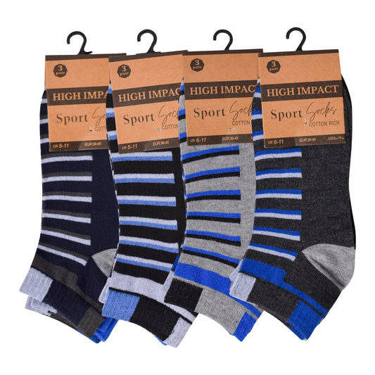 Mens Trainer Socks - Top Striped (12 Pairs)