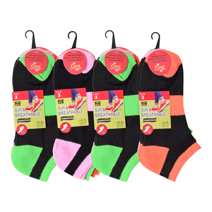 Ladies Cushioned Trainer Socks - Black/Assorted (12 Pairs)
