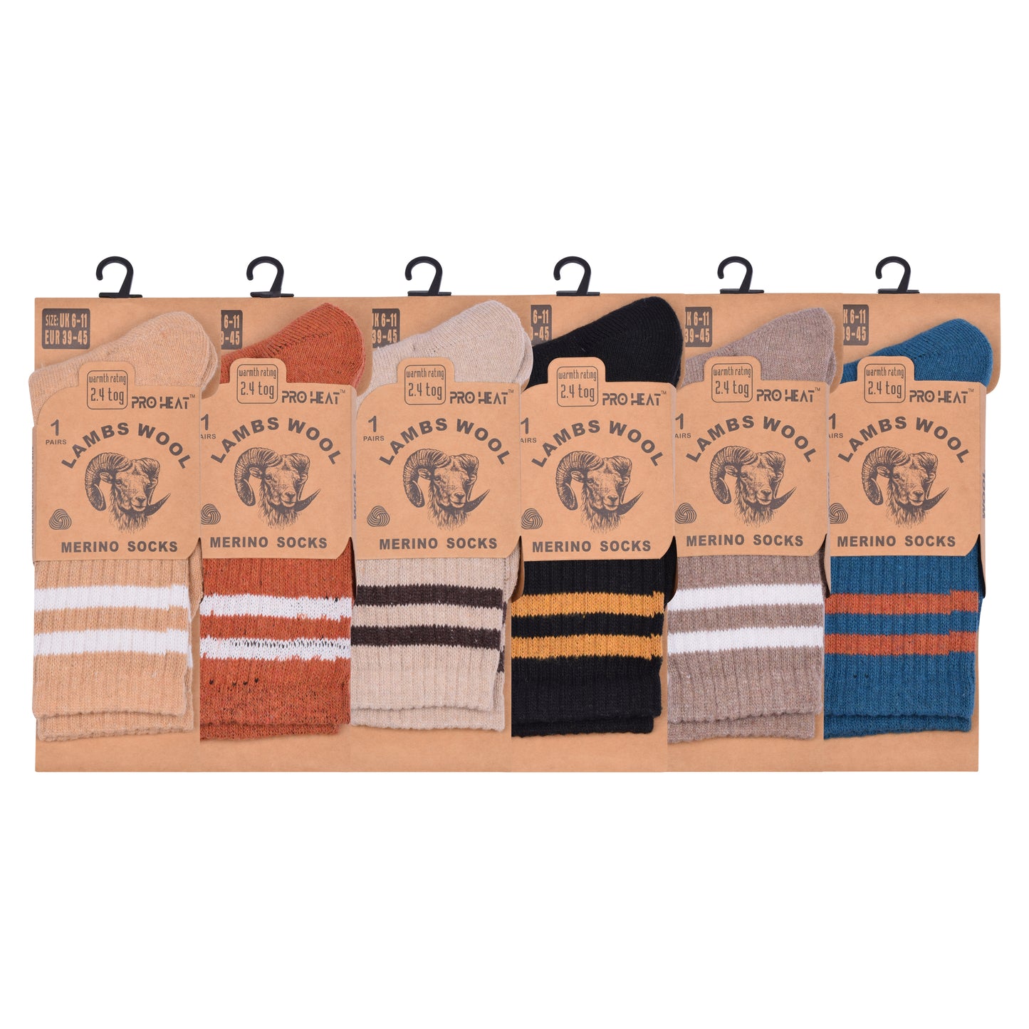 Mens Merino Lambs Wool Socks - Striped (12 Pairs)