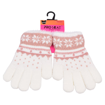 PRO HEAT™ Kids Thermal Magic Gloves - Snowflake with fur trim (Assorted Colours)