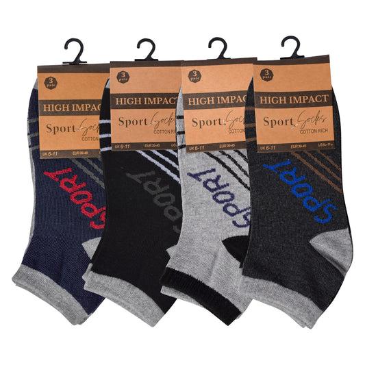 Mens Trainer Socks - Striped (12 Pairs)
