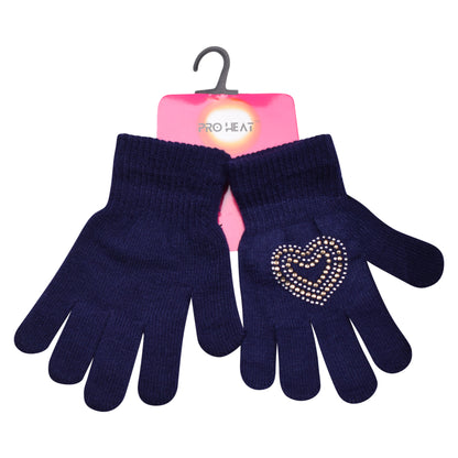 PRO HEAT™ Kids Thermal Magic Gloves - Rhinestone Heart (Assorted Colours)