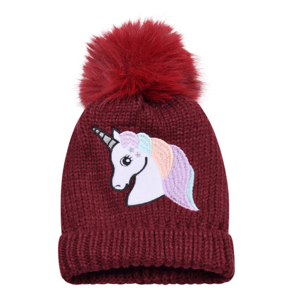 Kids Unicorn Fur-Lined Pompom Hats – Assorted Colours (Prepacked 12 pcs)