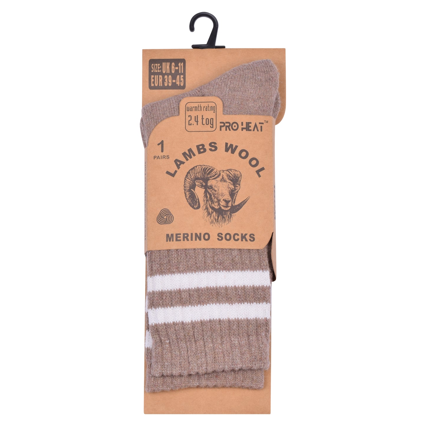 Mens Merino Lambs Wool Socks - Striped (12 Pairs)