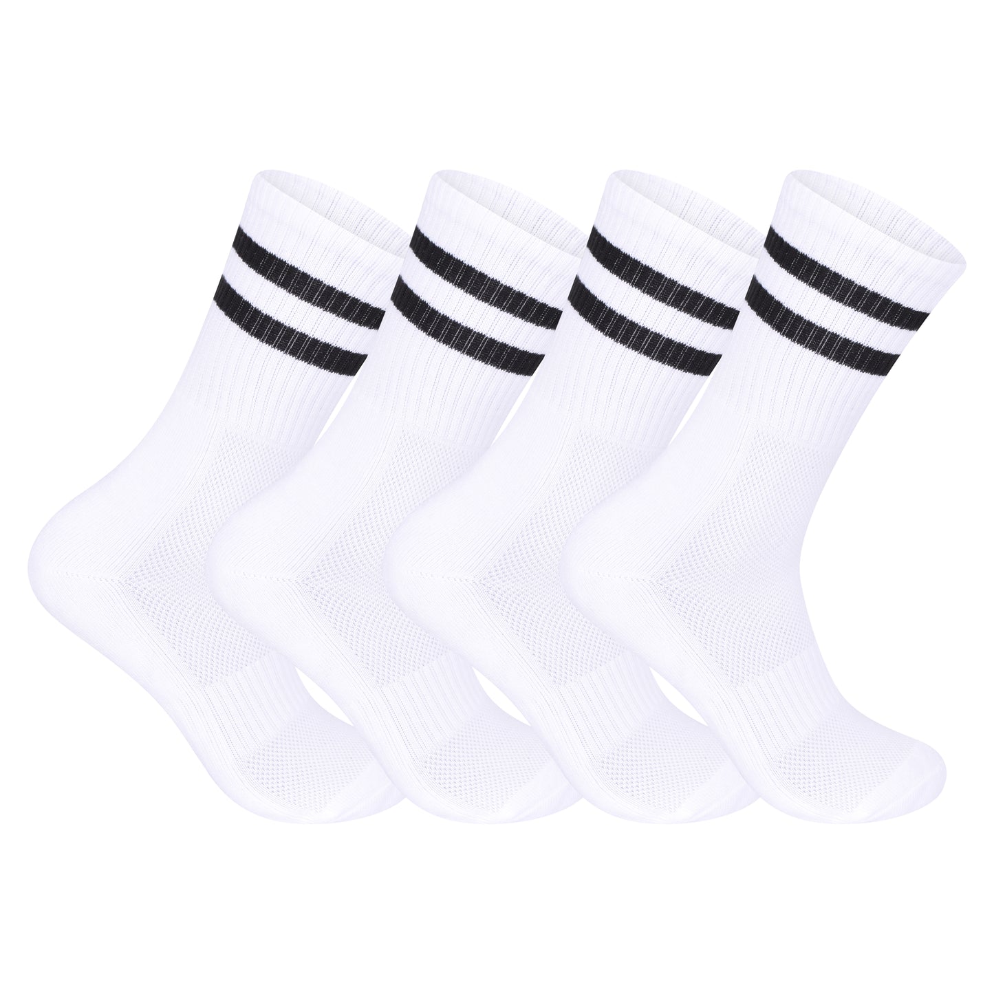 Mens 3 Pair Sport Socks - White - Black Stripes (12 Pairs)