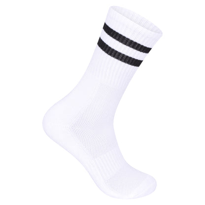 Mens 3 Pair Sport Socks - White - Black Stripes (12 Pairs)