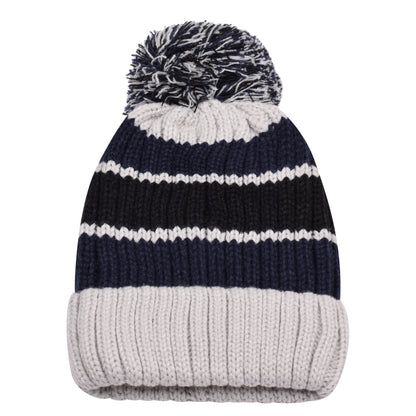 Thick Stripe Pompom Hats - Teddy Fur Fleece Lined