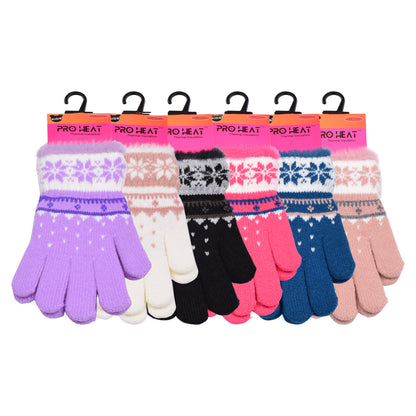 PRO HEAT™ Kids Thermal Magic Gloves - Snowflake with fur trim (Assorted Colours)