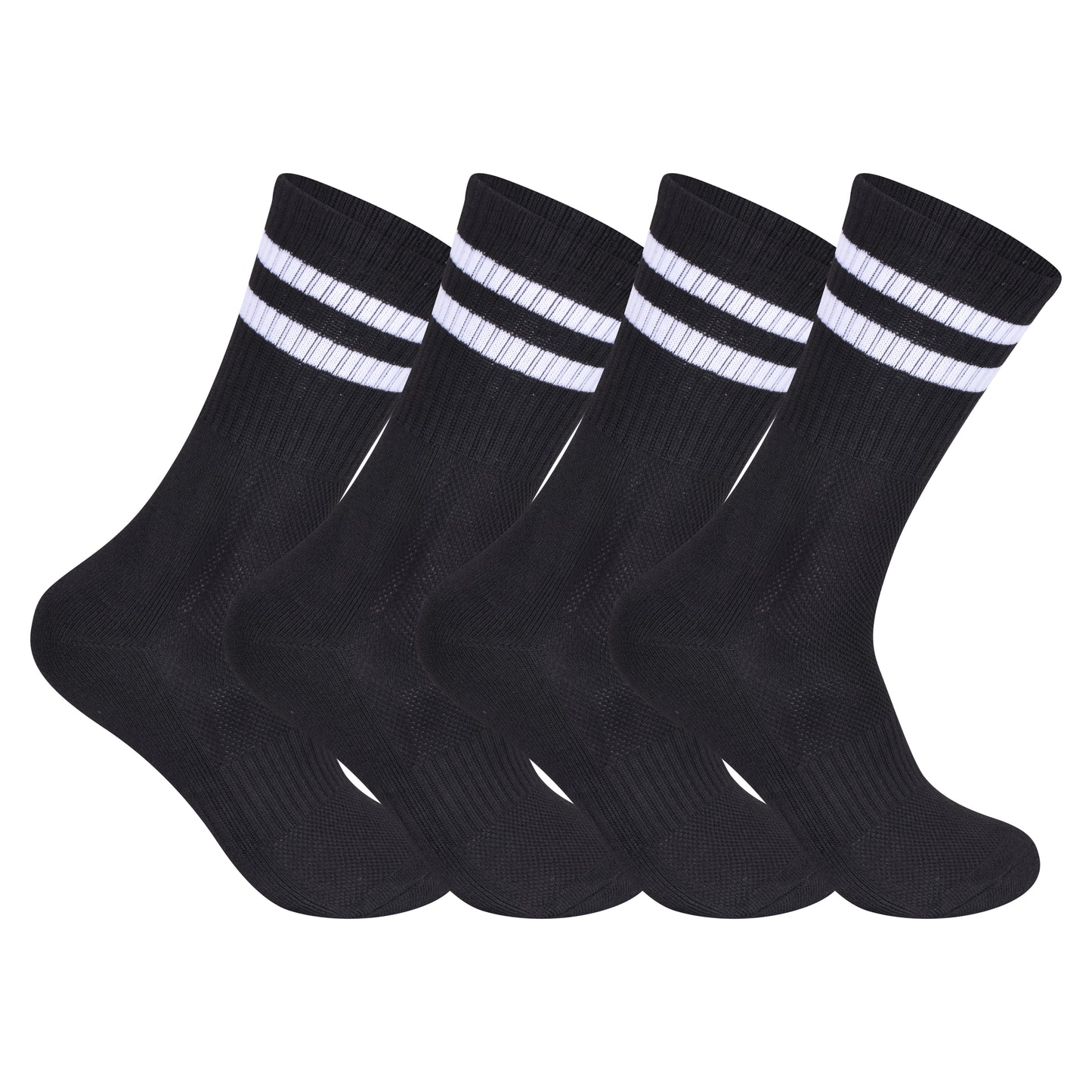 Mens 3 Pair Sport Socks - Black - White Stripes (12 Pairs)