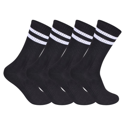 Mens 3 Pair Sport Socks - Black - White Stripes (12 Pairs)