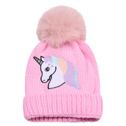 Kids Unicorn Fur-Lined Pompom Hats – Assorted Colours (Prepacked 12 pcs)