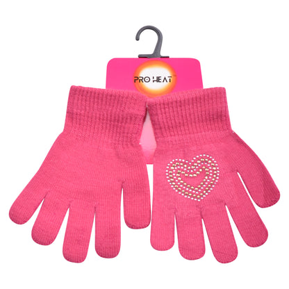 PRO HEAT™ Kids Thermal Magic Gloves - Rhinestone Heart (Assorted Colours)