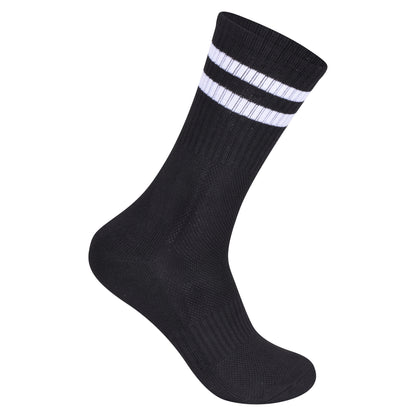 Mens 3 Pair Sport Socks - Black - White Stripes (12 Pairs)