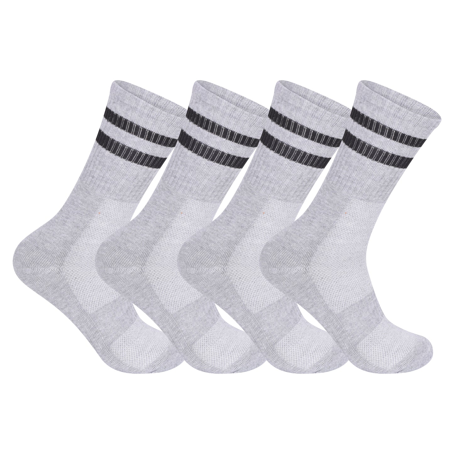 Mens 3 Pair Sport Socks - Grey - Black Stripes (12 Pairs)