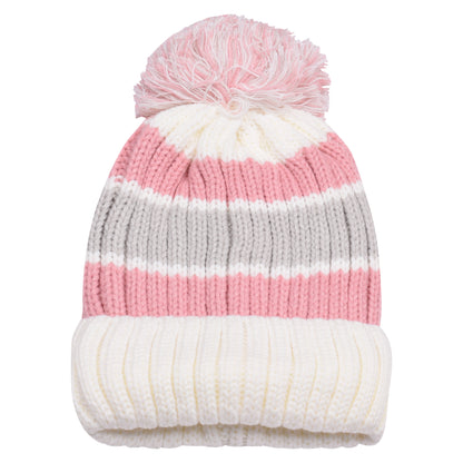 Thick Stripe Pompom Hats - Teddy Fur Fleece Lined
