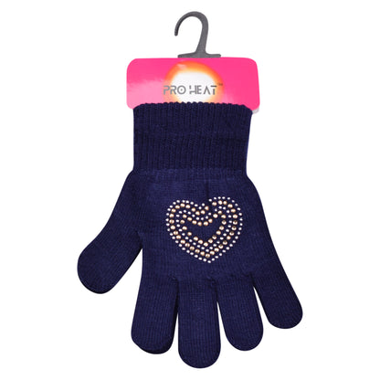 PRO HEAT™ Kids Thermal Magic Gloves - Rhinestone Heart (Assorted Colours)