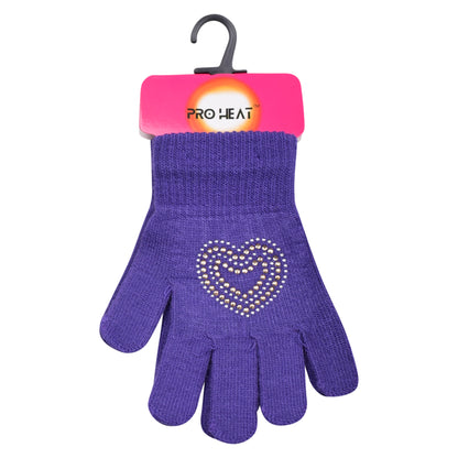 PRO HEAT™ Kids Thermal Magic Gloves - Rhinestone Heart (Assorted Colours)