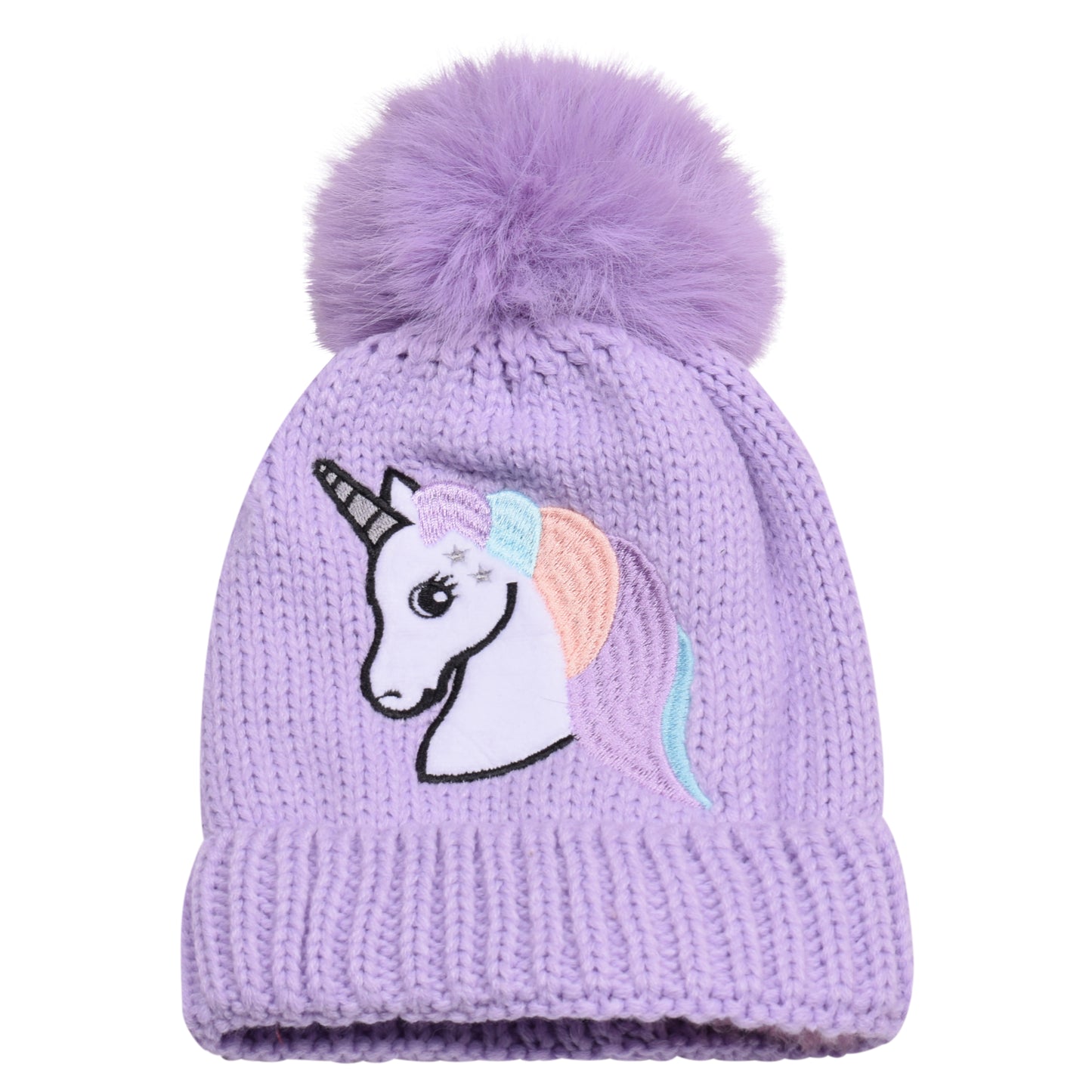 Kids Unicorn Fur-Lined Pompom Hats – Assorted Colours (Prepacked 12 pcs)