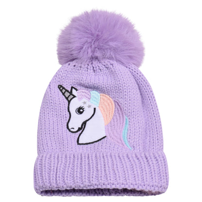 Kids Unicorn Fur-Lined Pompom Hats – Assorted Colours (Prepacked 12 pcs)
