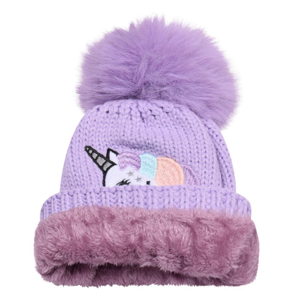 Kids Unicorn Fur-Lined Pompom Hats – Assorted Colours (Prepacked 12 pcs)