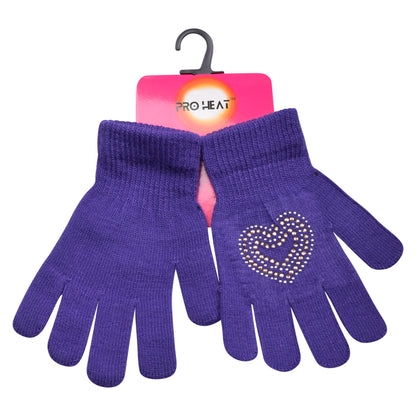 PRO HEAT™ Kids Thermal Magic Gloves - Rhinestone Heart (Assorted Colours)