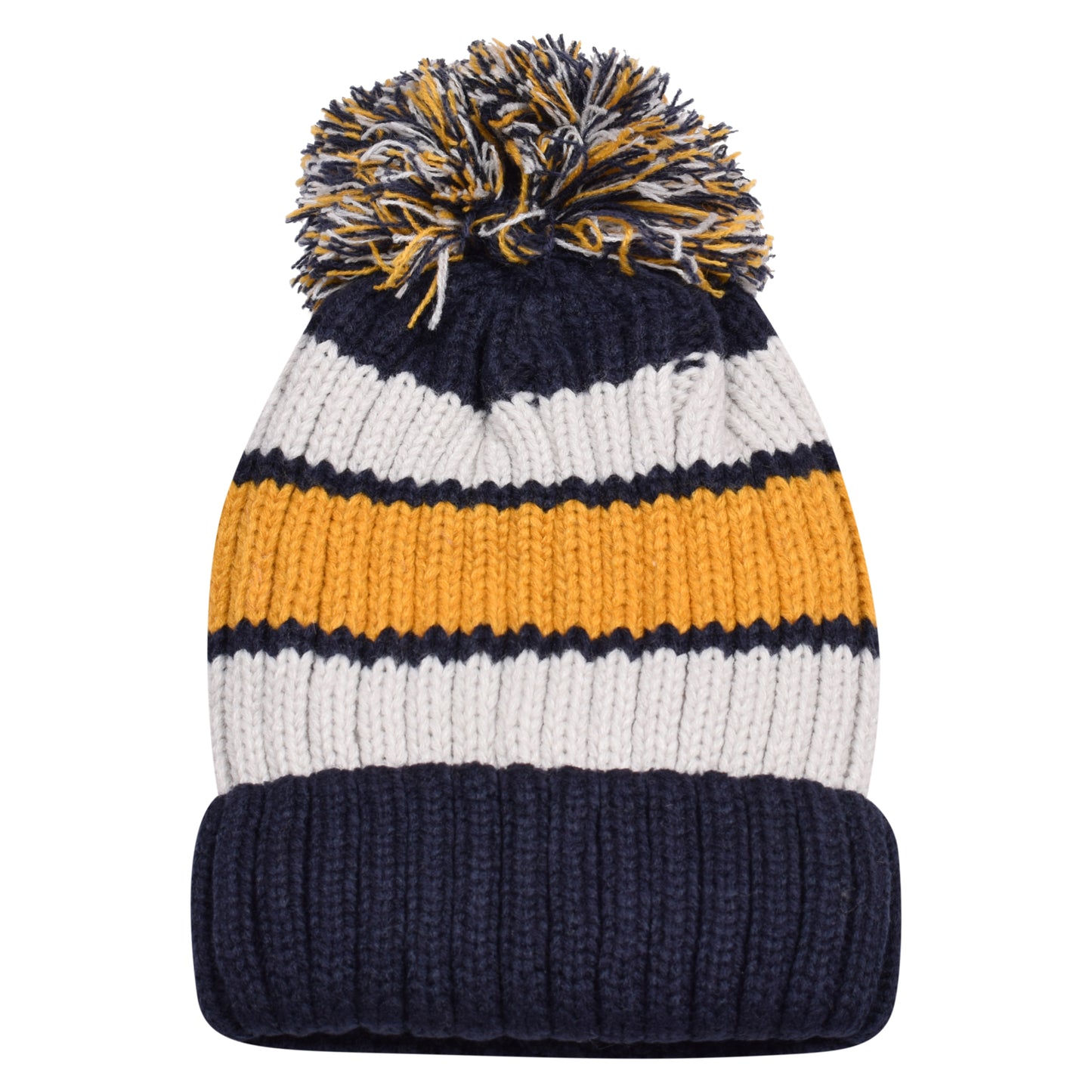 Thick Stripe Pompom Hats - Teddy Fur Fleece Lined
