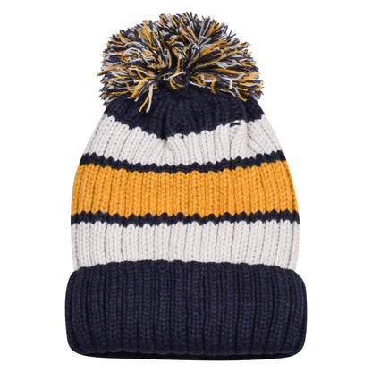 Thick Stripe Pompom Hats - Teddy Fur Fleece Lined