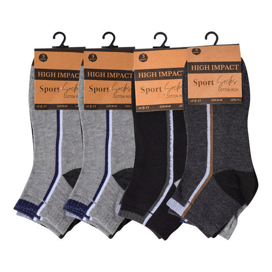 Mens Trainer Socks - Mid Stripes (12 Pairs)