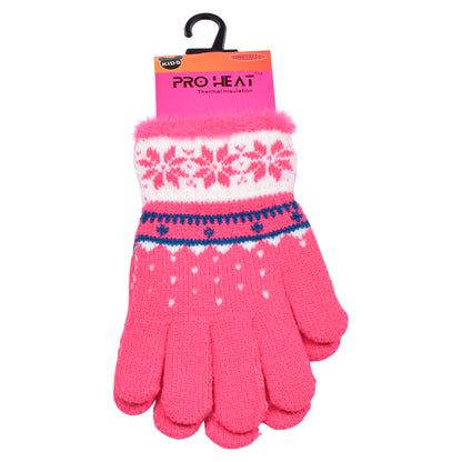 PRO HEAT™ Kids Thermal Magic Gloves - Snowflake with fur trim (Assorted Colours)
