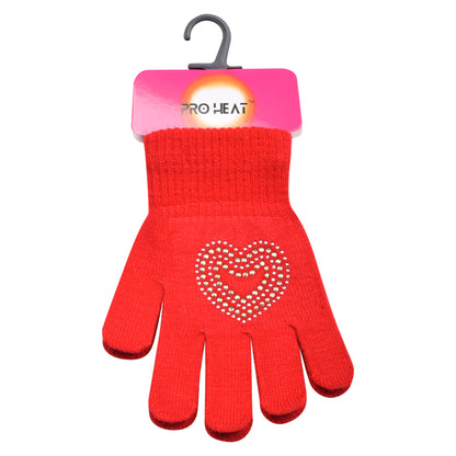 PRO HEAT™ Kids Thermal Magic Gloves - Rhinestone Heart (Assorted Colours)