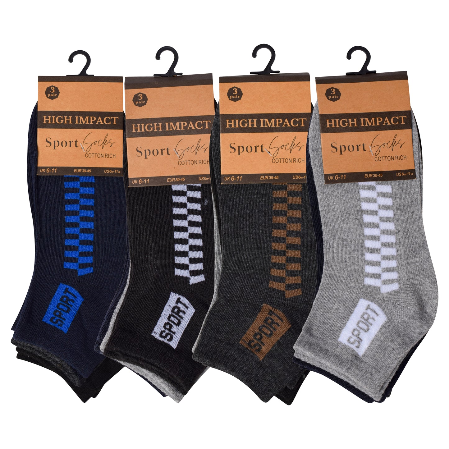 Mens Trainer Socks - Checkered (12 Pairs)