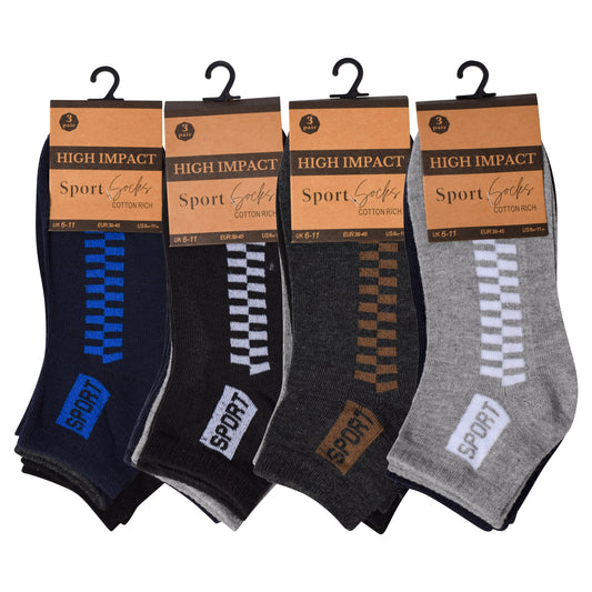 Mens Trainer Socks - Checkered (12 Pairs)