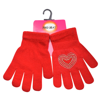 PRO HEAT™ Kids Thermal Magic Gloves - Rhinestone Heart (Assorted Colours)