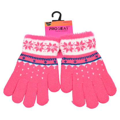 PRO HEAT™ Kids Thermal Magic Gloves - Snowflake with fur trim (Assorted Colours)