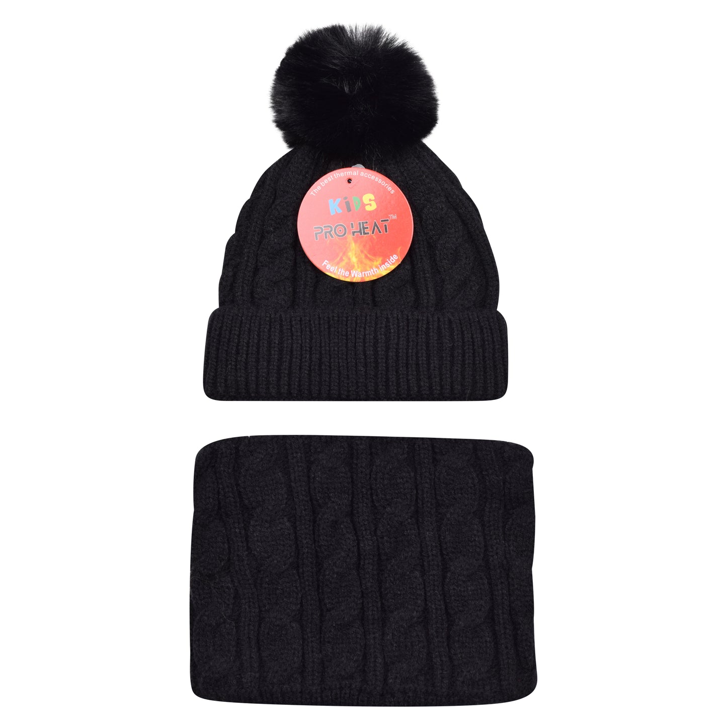 Kids Pro Heat Thermal Pom Hat & Neck Warmer Set – Assorted Colours