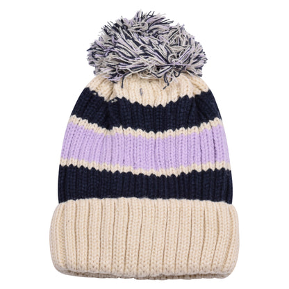 Thick Stripe Pompom Hats - Teddy Fur Fleece Lined
