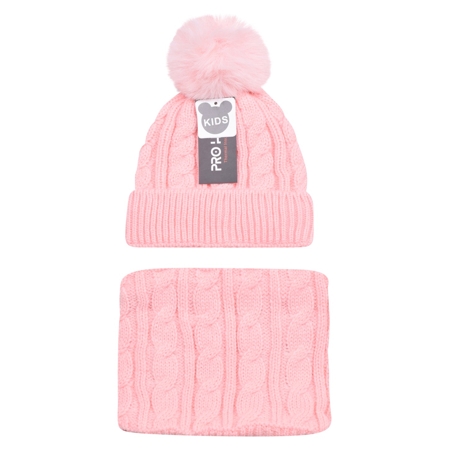 Kids Pro Heat Thermal Pom Hat & Neck Warmer Set – Assorted Colours