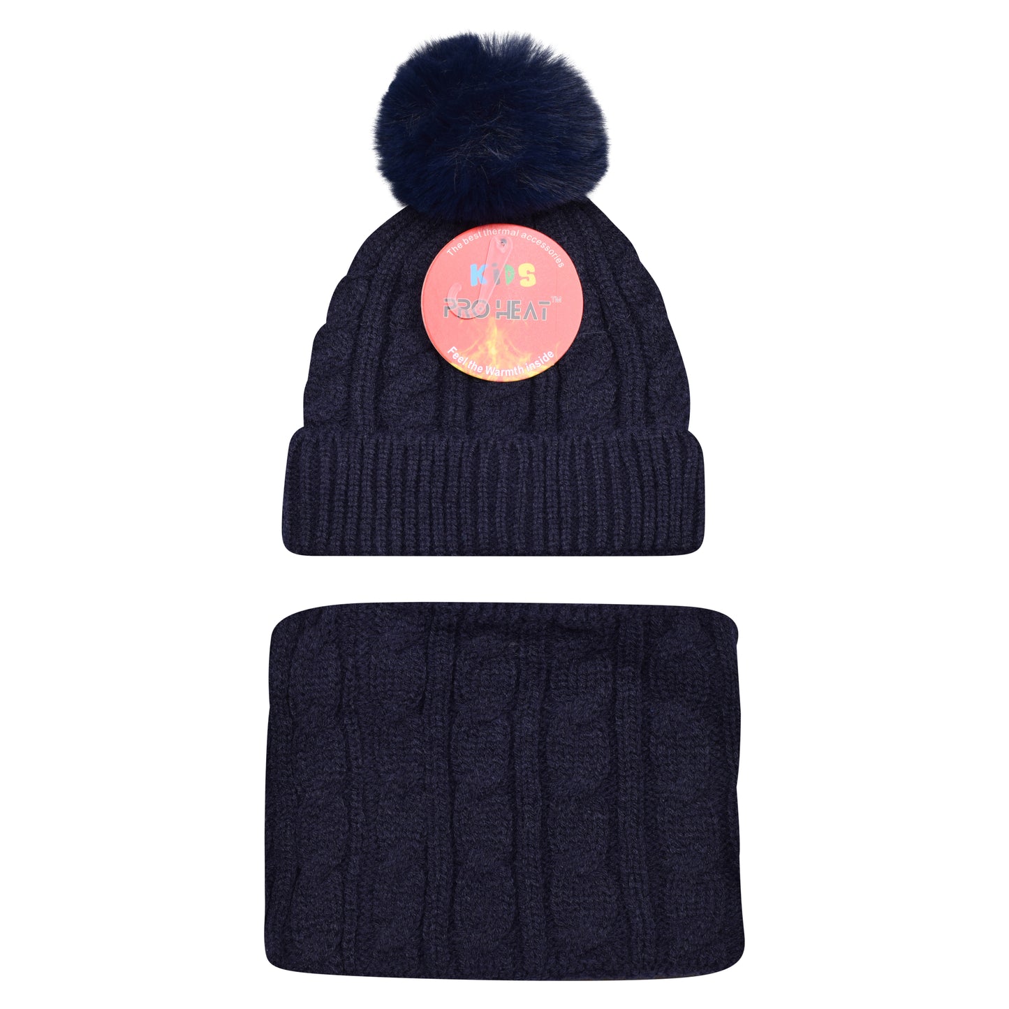 Kids Pro Heat Thermal Pom Hat & Neck Warmer Set – Assorted Colours