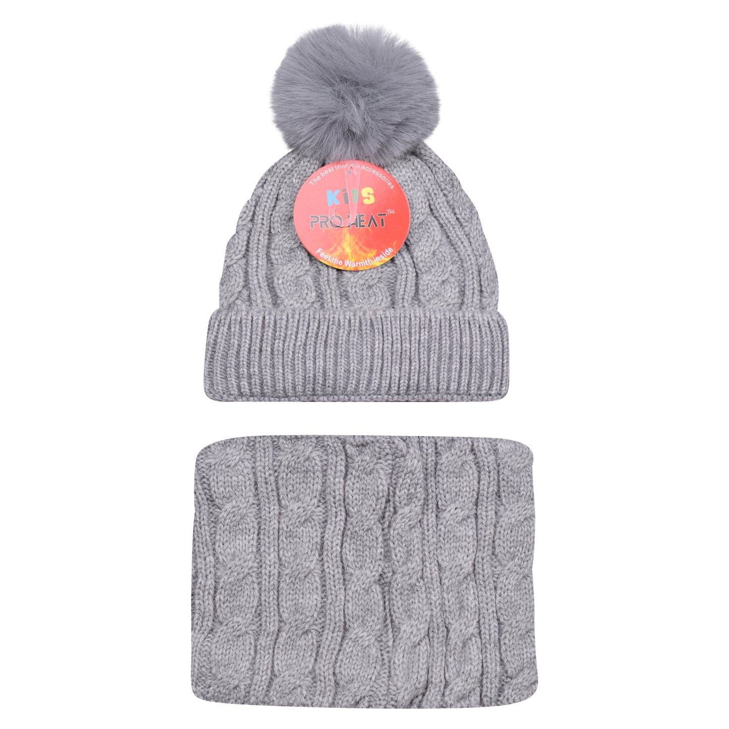 Kids Pro Heat Thermal Pom Hat & Neck Warmer Set – Assorted Colours