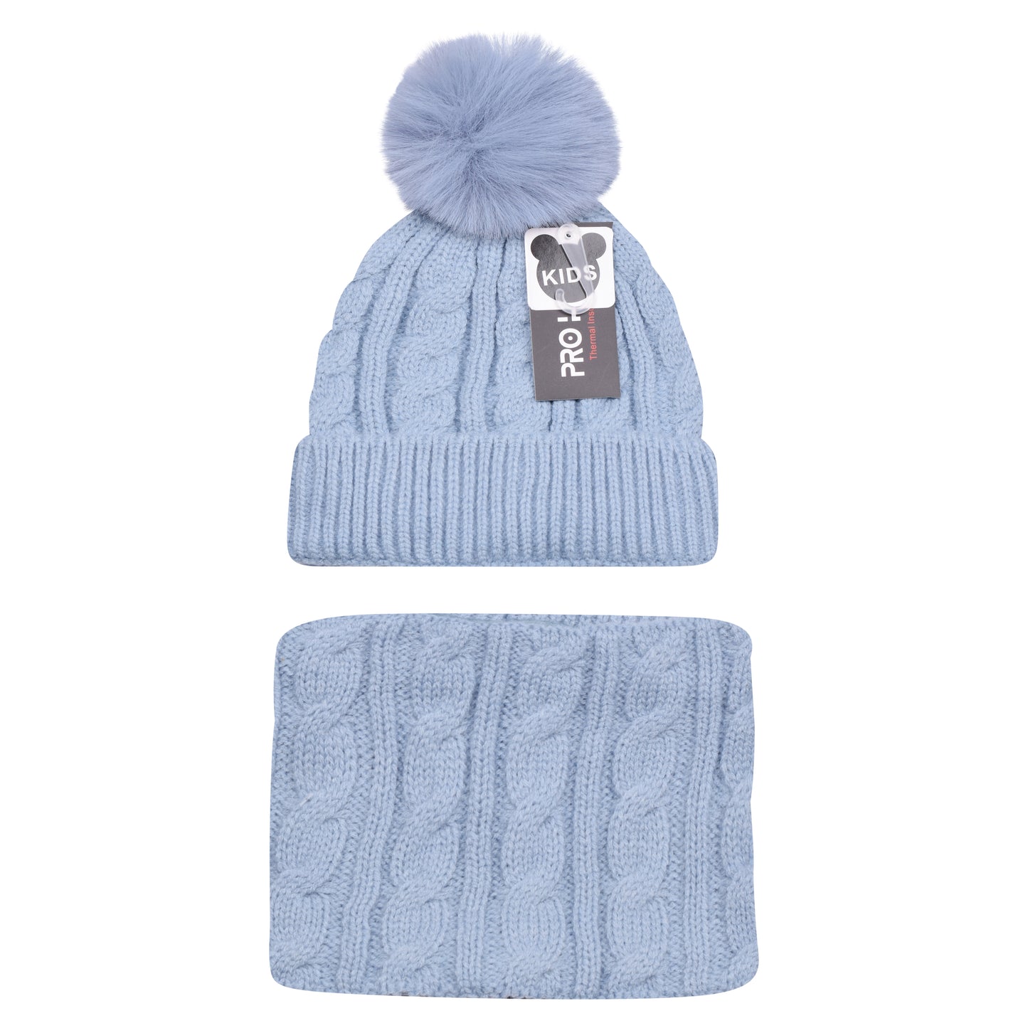 Kids Pro Heat Thermal Pom Hat & Neck Warmer Set – Assorted Colours