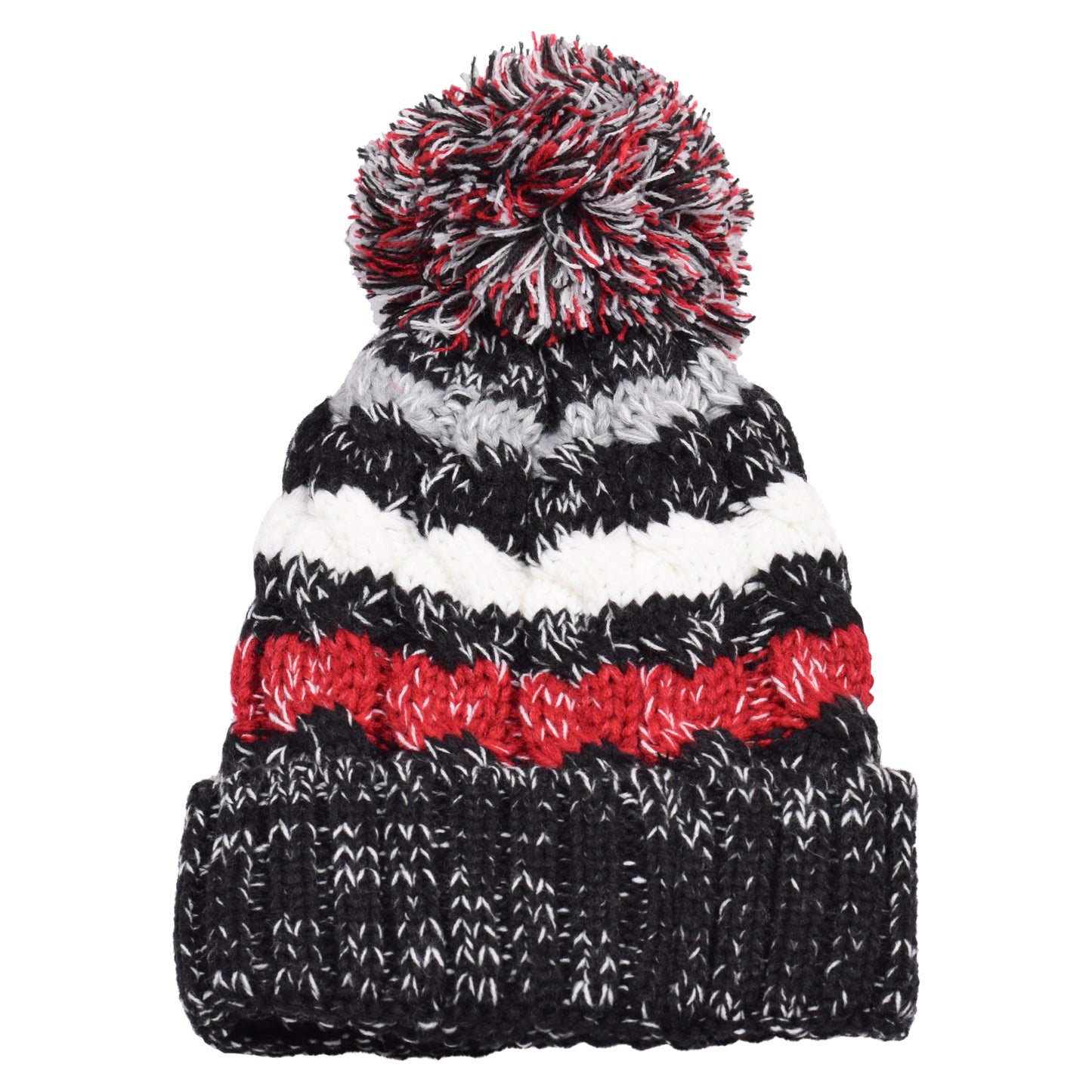 Striped Pompom Hats - Teddy Fur Fleece Lined