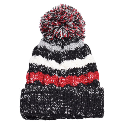 Striped Pompom Hats - Teddy Fur Fleece Lined
