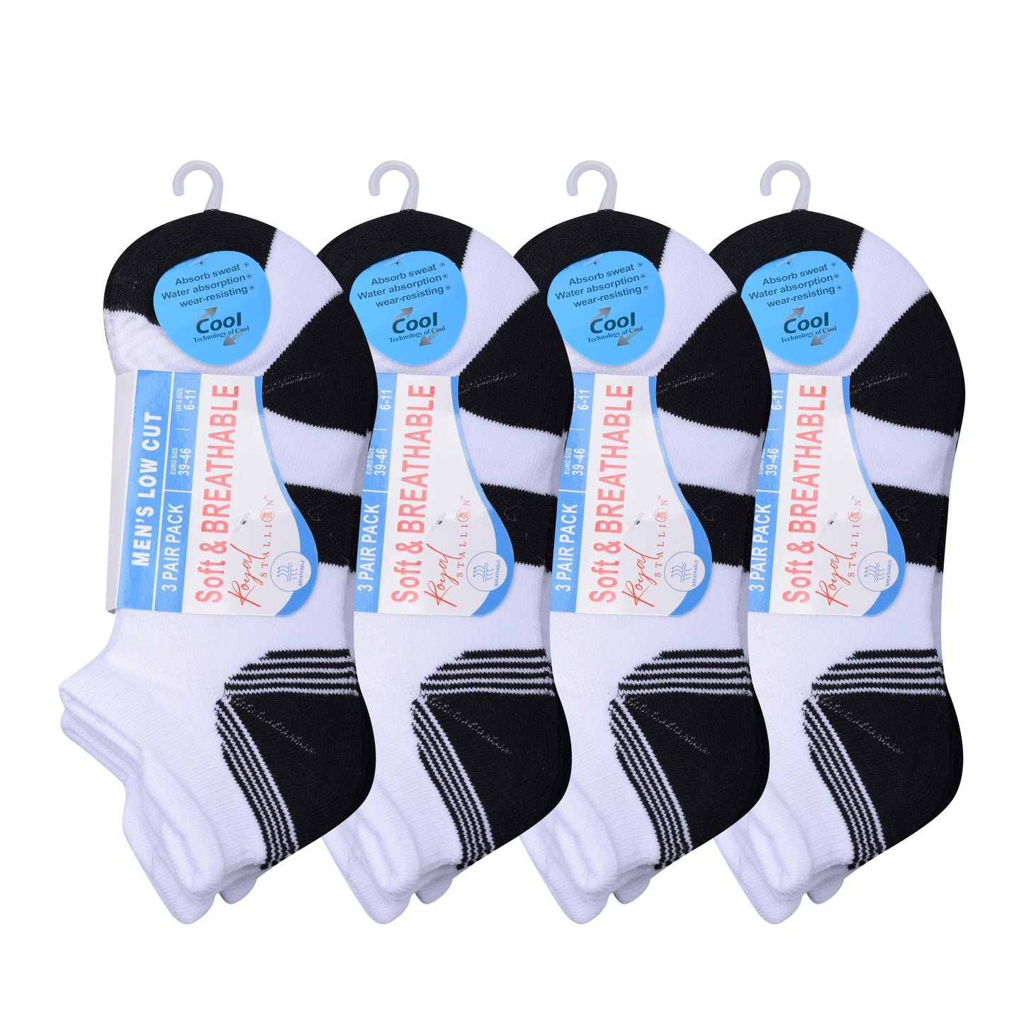 Mens Cushioned Trainer Socks - White/Black (12 Pairs)
