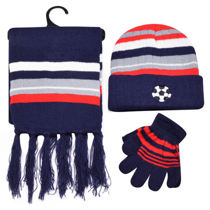 Kids Winter Hat, Scarf & Gloves Set – Football (12 pcs Assorted Colours)