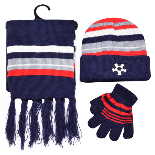 Kids Winter Hat, Scarf & Gloves Set – Football (12 pcs Assorted Colours)