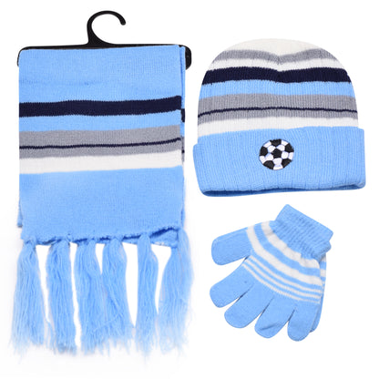 Kids Winter Hat, Scarf & Gloves Set – Football (12 pcs Assorted Colours)